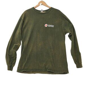 American Red Cross Long Sleeve T-Shirt Olive Green L Yeti Set Donate Distressed